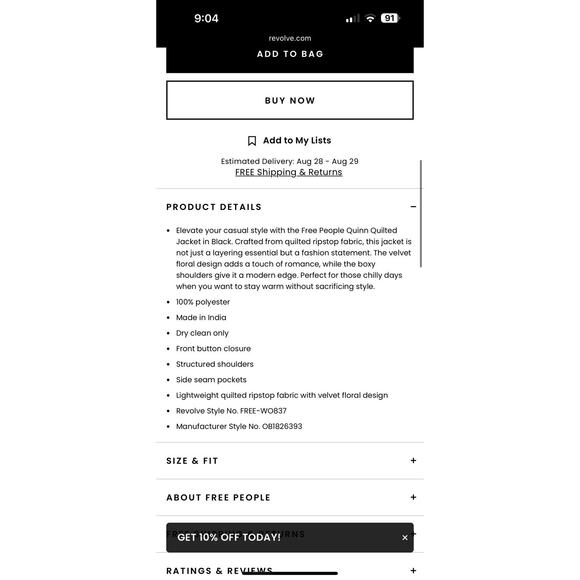 Free people Quinn Black Floral Embroidered Quilted Jacket S NWT $198 - Picture 10 of 16